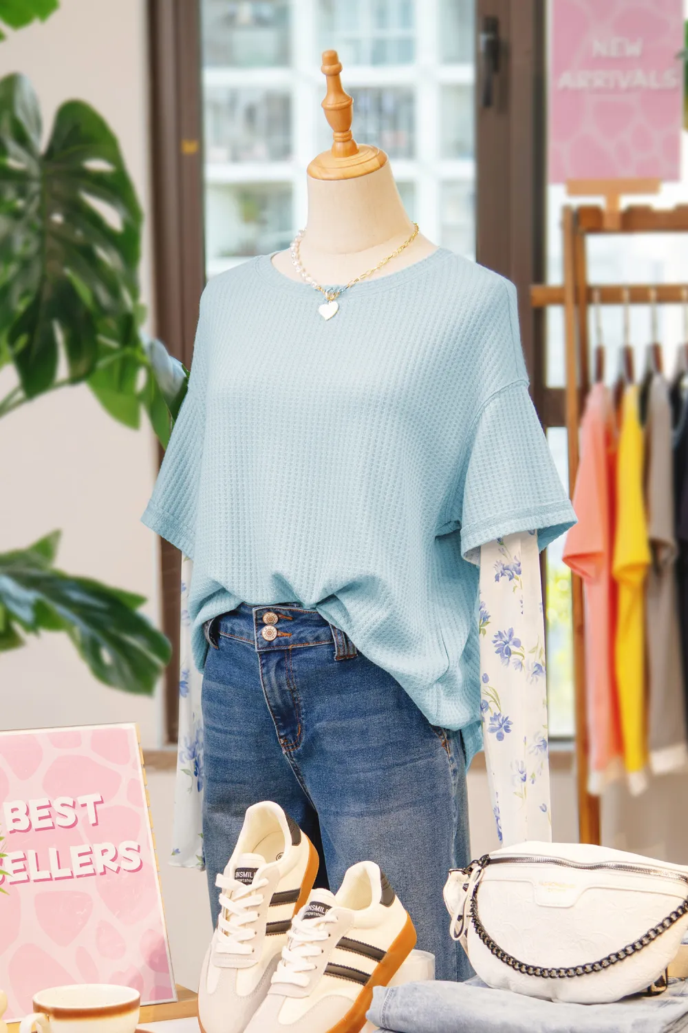 Beau Blue Floral Lace Sleeve Top
