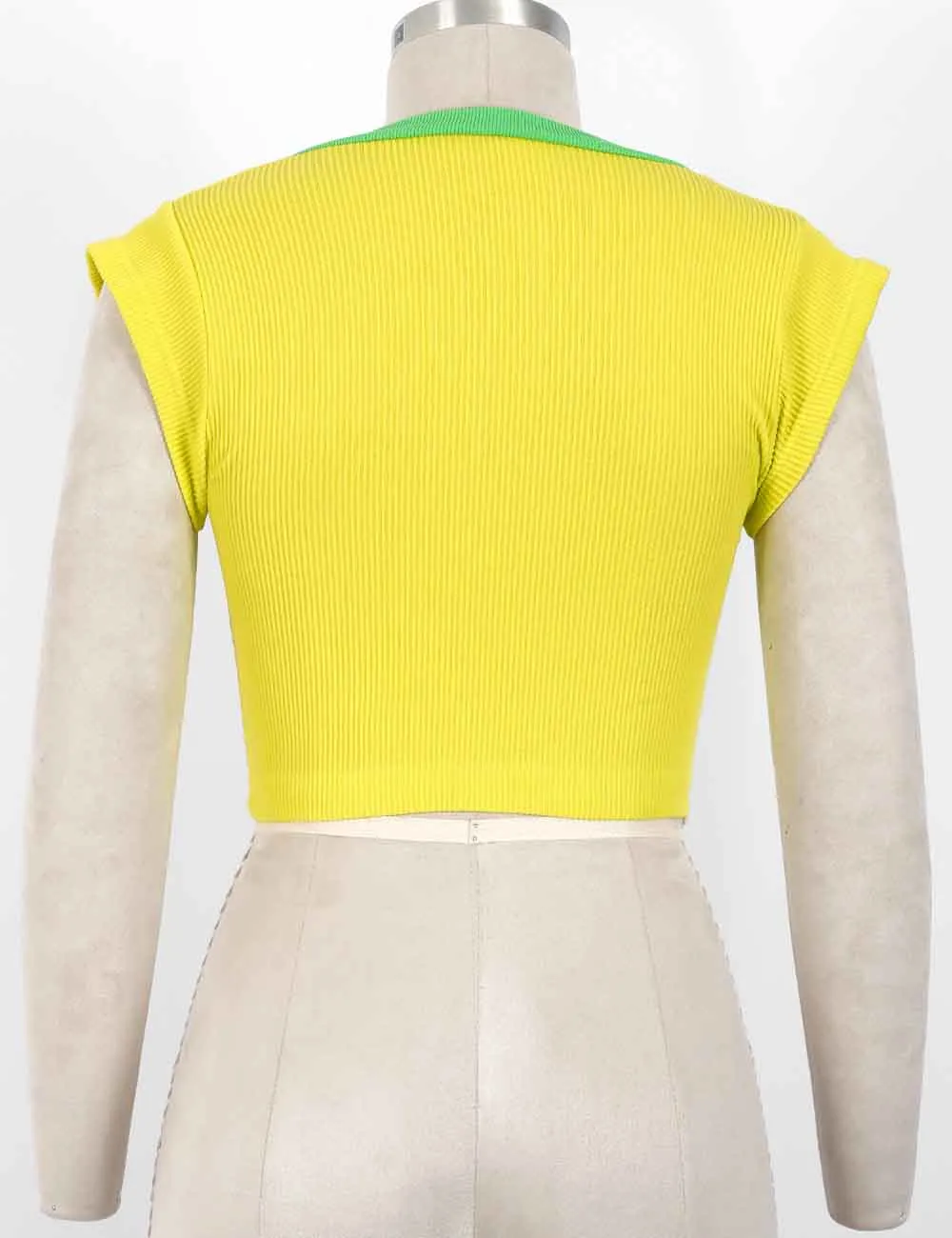 Casual Ribbed Color Block Short Sleeves Crop Top