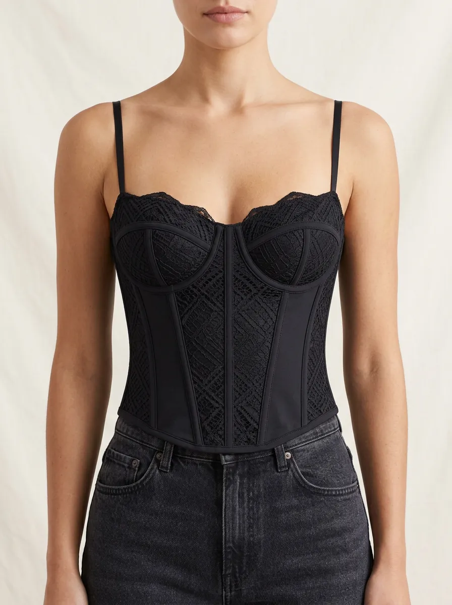 Lace-Panel Sweetheart-Neck Women's Corset Top