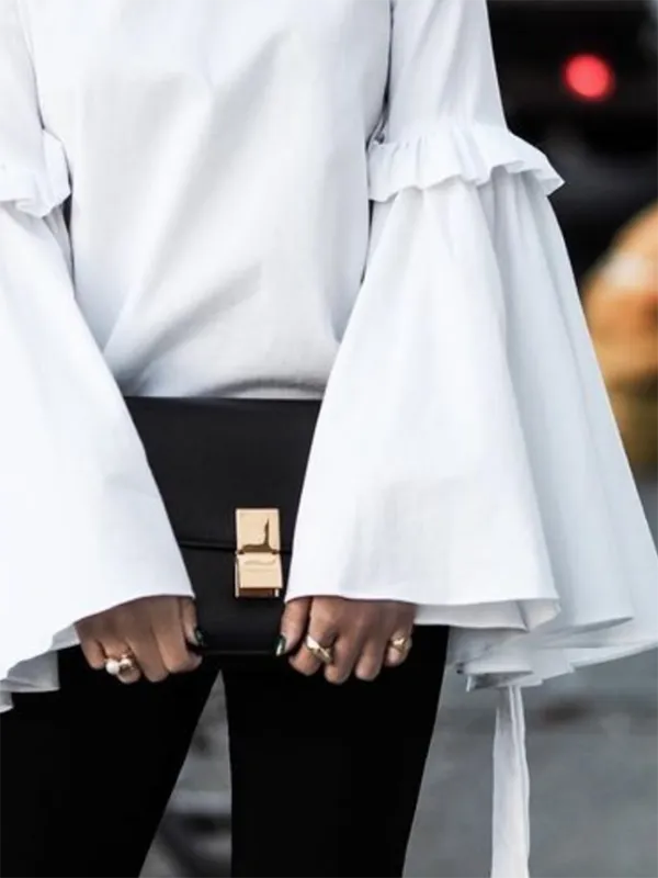Flared Sleeve Relaxed Ruffle Panel Detail Round Neck T-Shirt