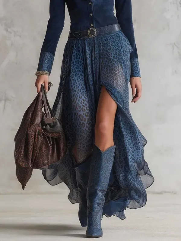 Retro Leopard Print Chiffon Maxi Dress