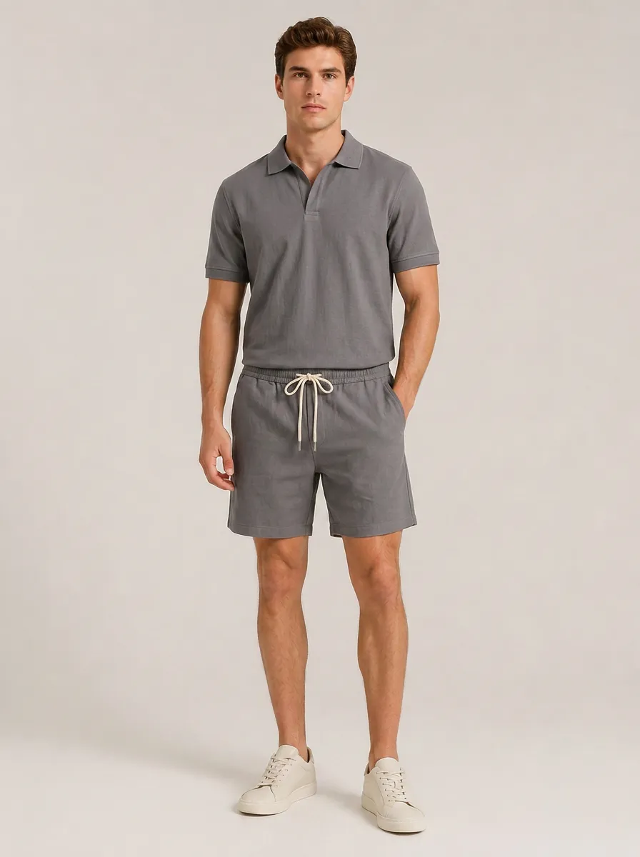 Men's Streamlined Polo Shirt And Shorts Sports Set
