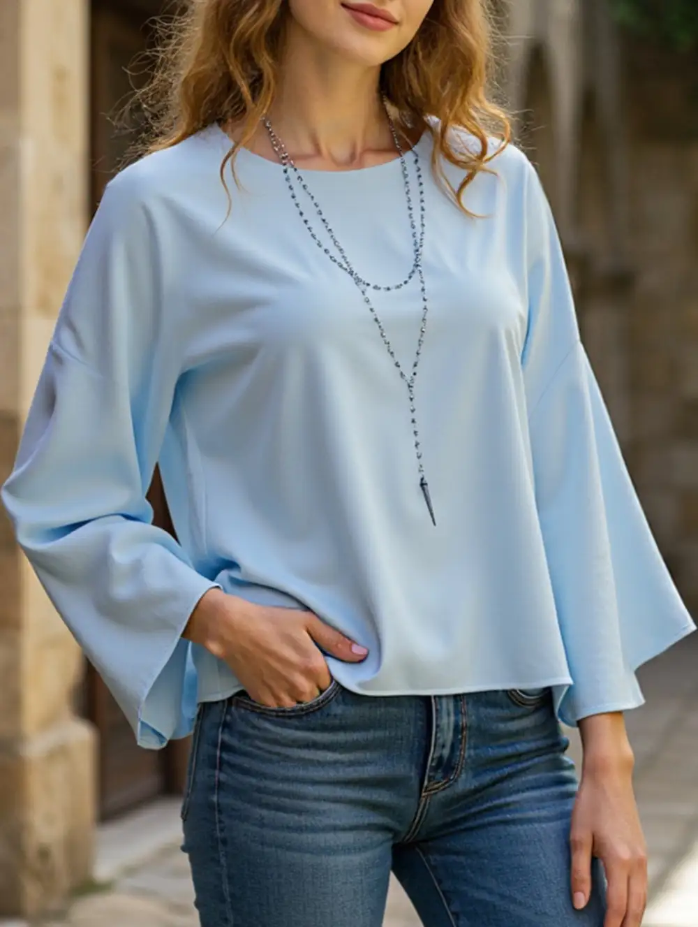 Round Neck Loose Waist Top
