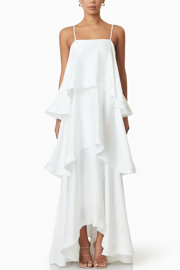 Sophisticated Elegant Tie Detail Tie Front Top And Flowing Maxi Skirt Set