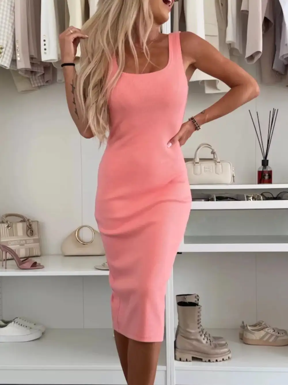Plus Size Slit Square Neck Dress and Outerwear Set