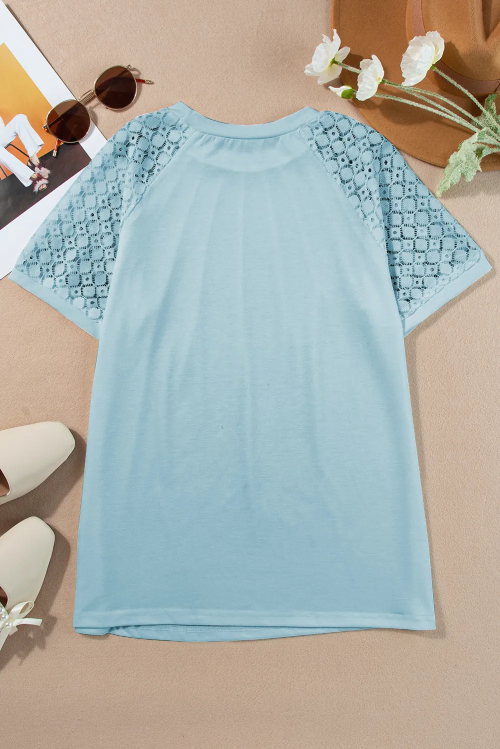Mist Blue Seamed Detail Contrast Tee