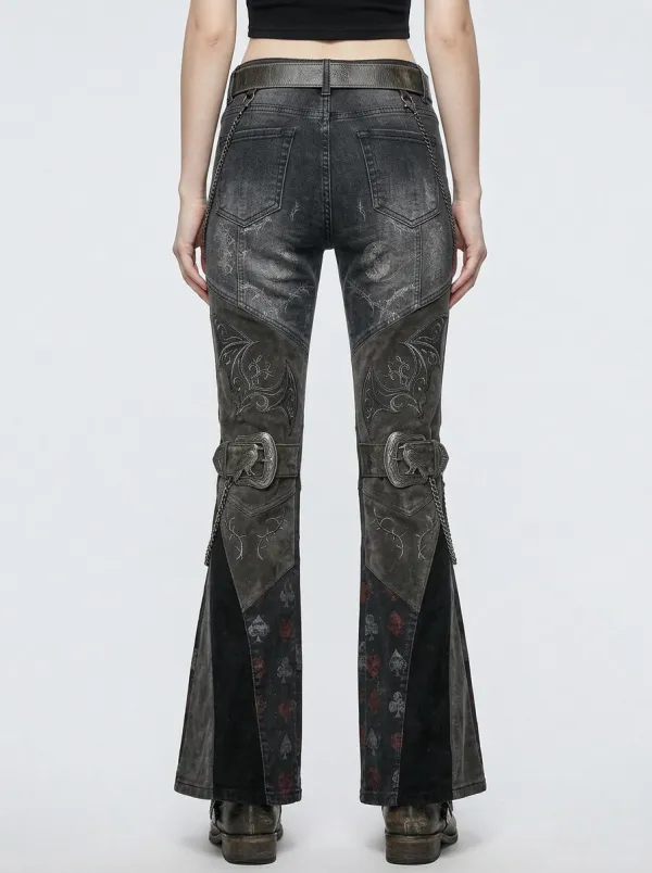Dark Bat Moon Playing Card Style Women's Gothic Flare Pants