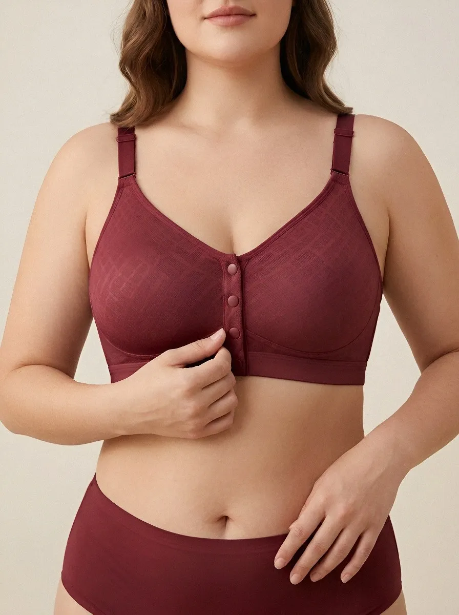 Women's Plus Size Blush Pink Geometric Front-Closure Full-Coverage Wireless Bralette