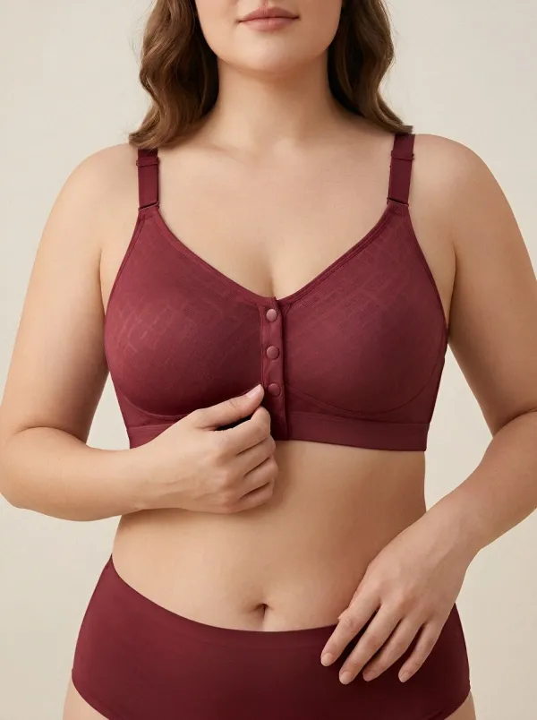 Women's Plus Size Blush Pink Geometric Front-Closure Full-Coverage Wireless Bralette