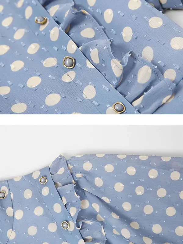 Chiffon Polka Puff Long Dress