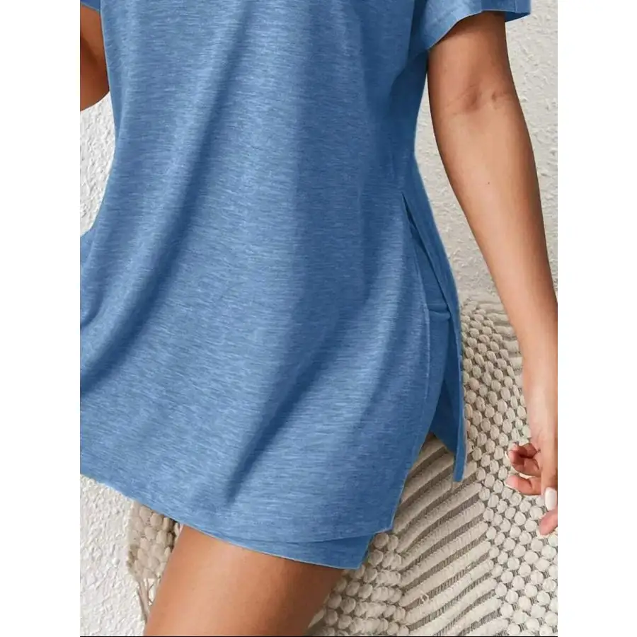 Casual Round Neck T Shirt and Shorts Set