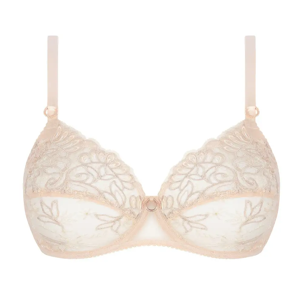 Women's Full Coverage Underwire Three-Part Cup Adjustable Straps Scalloped Lace Embroidery Mesh Sheer Detail Bra