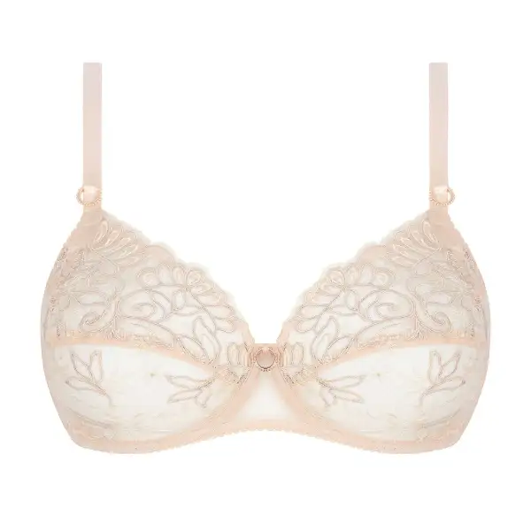 Women's Full Coverage Underwire Three-Part Cup Adjustable Straps Scalloped Lace Embroidery Mesh Sheer Detail Bra