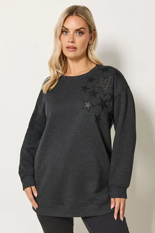 Grey Eyelet Star Detail Sweatshirt