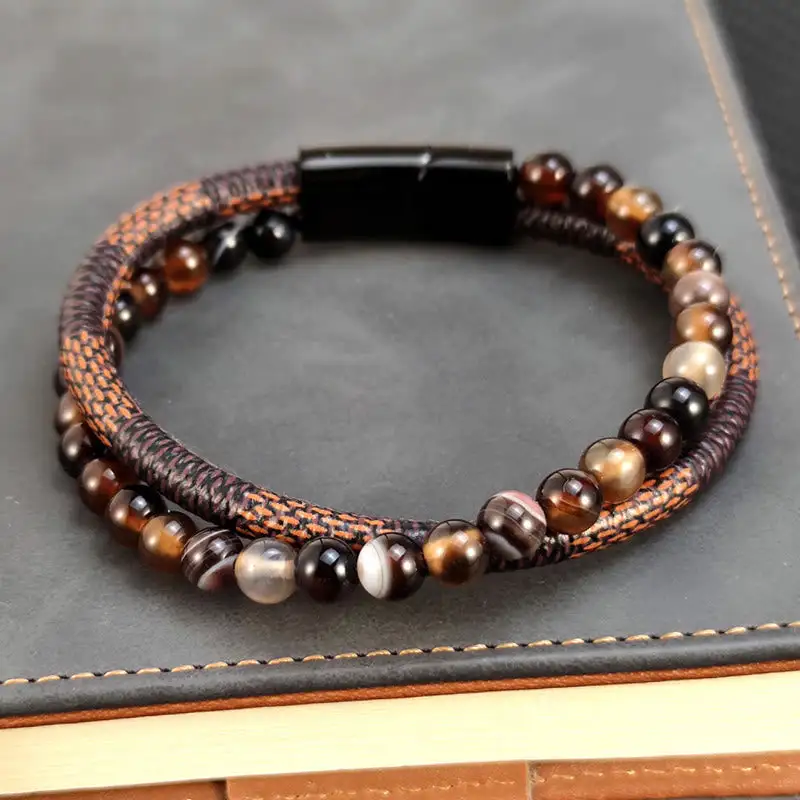 Sardonyx Double Wrap Braided Leather Bracelet