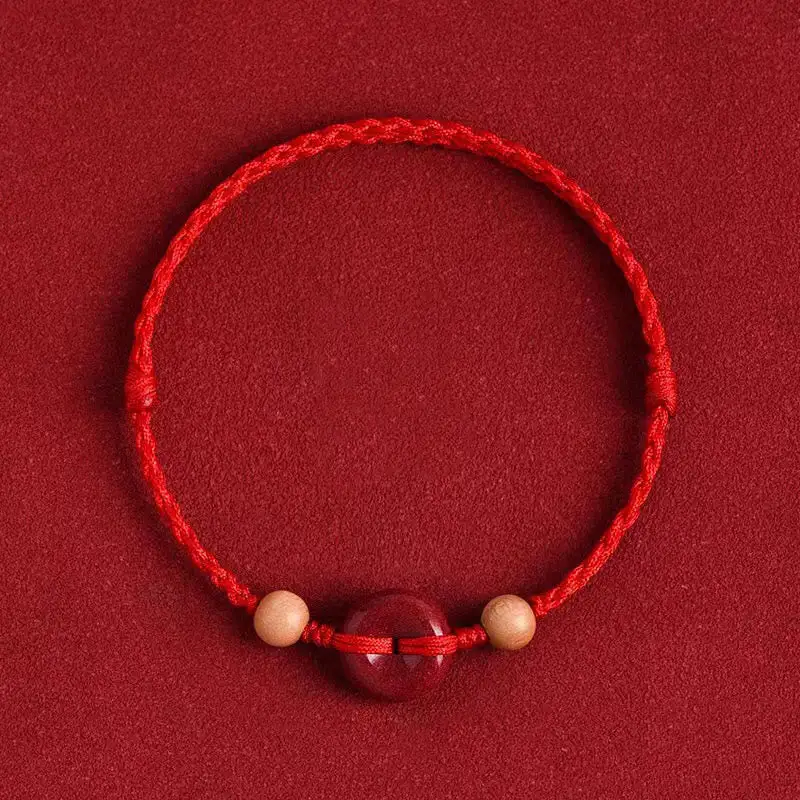 Peach Wood Buckle Cinnabar String Bracelet Anklet