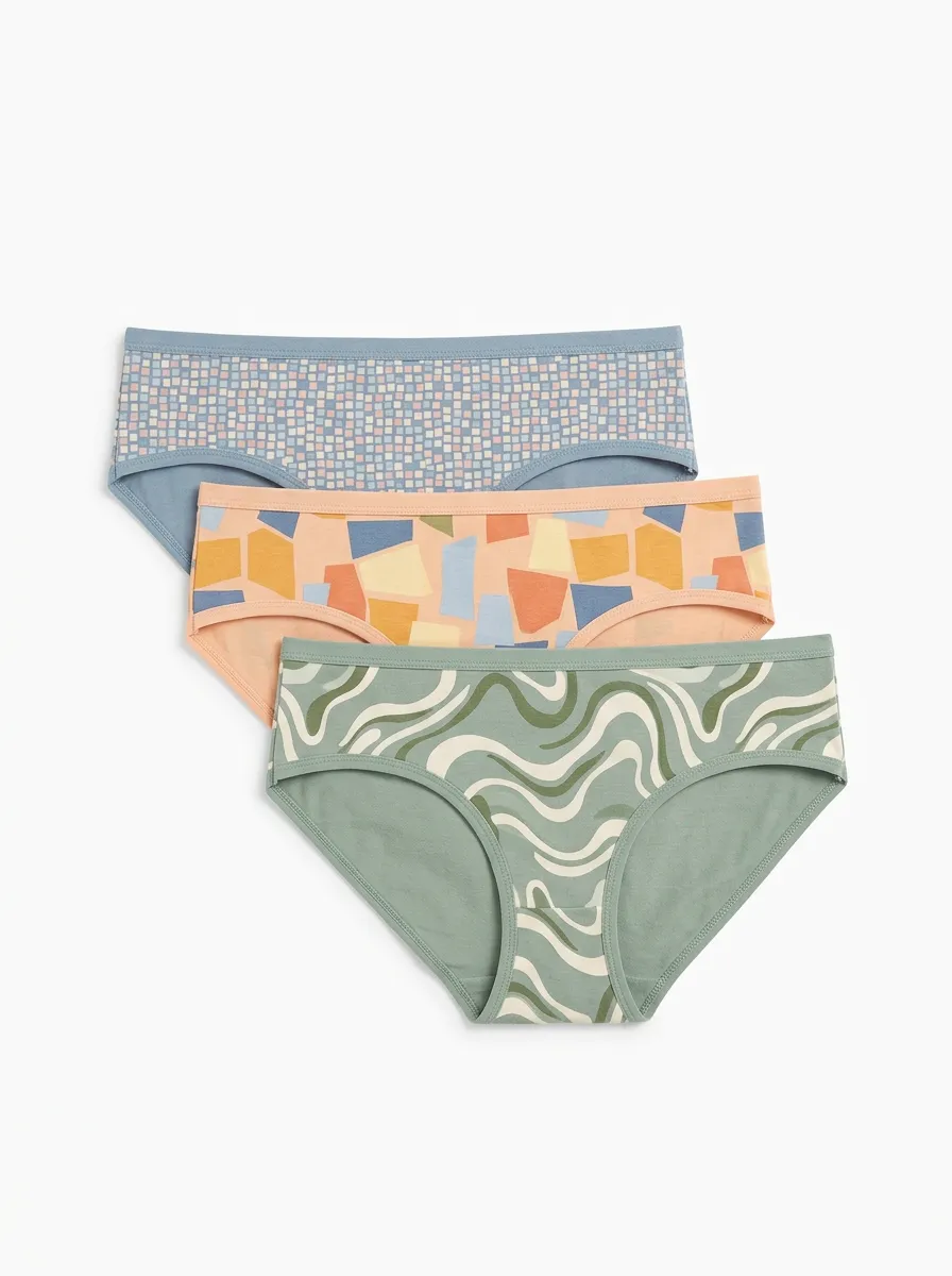 Women's Retro Aesthetic Geometric Wavy Printed Three Pack Briefs