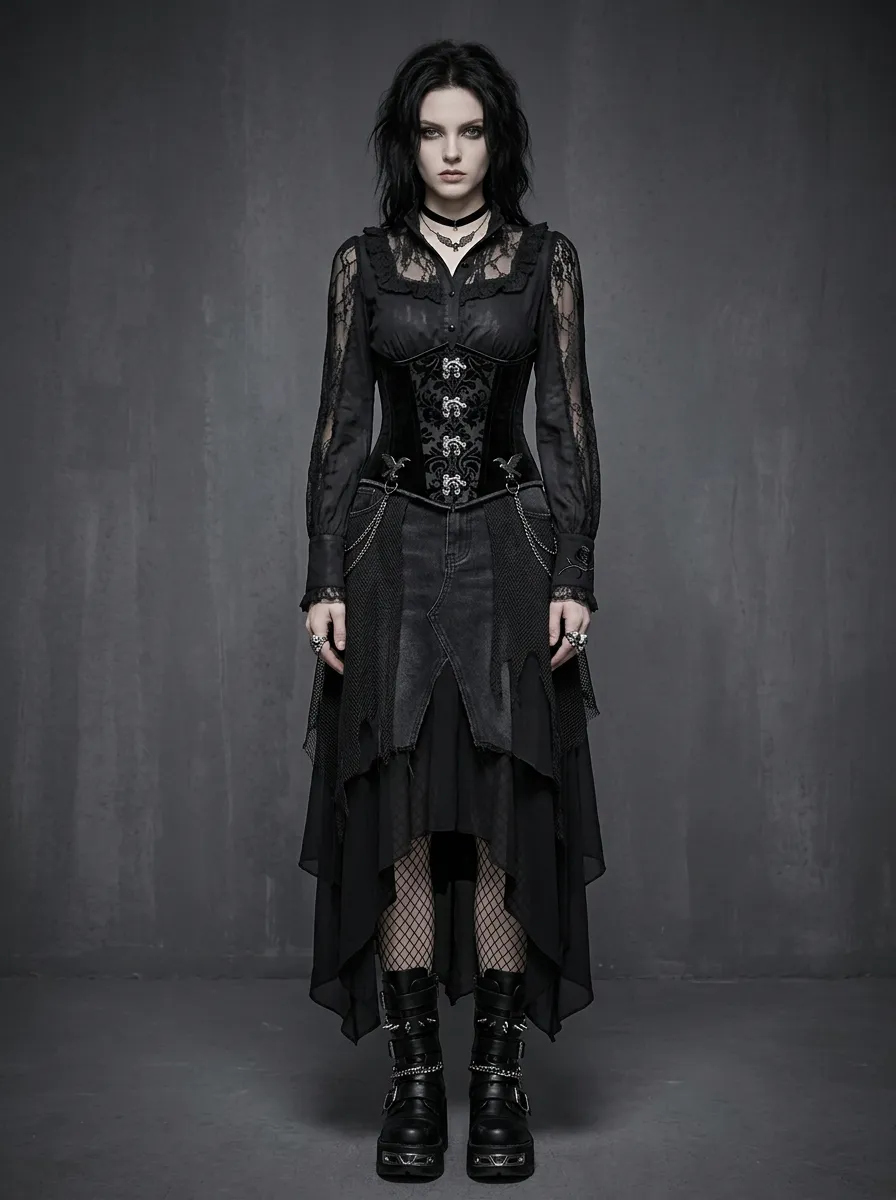 Women's Gothic Victorian Lace Corset Printed Top