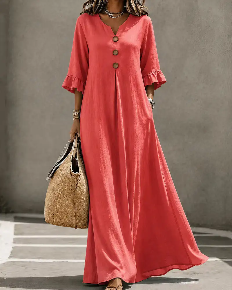 Effortless Boho V-Neck Ruffle Sleeve Maxi Dress