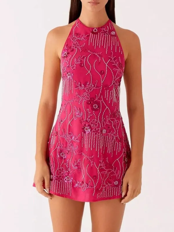 Sequin Beaded Halter Neck Dress