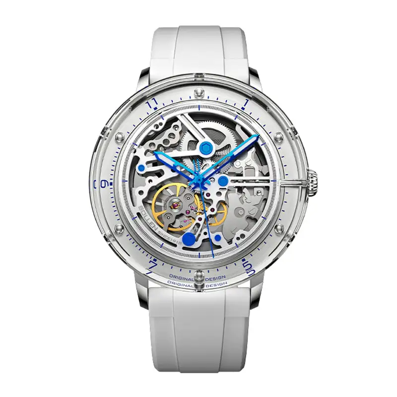 Sollen SL320 Men's Full Skeleton Automatic Mechanical Watch - 42mm K9 Glass Case Sandblasted Open Dial Fluororubber Strap Wristwatch
