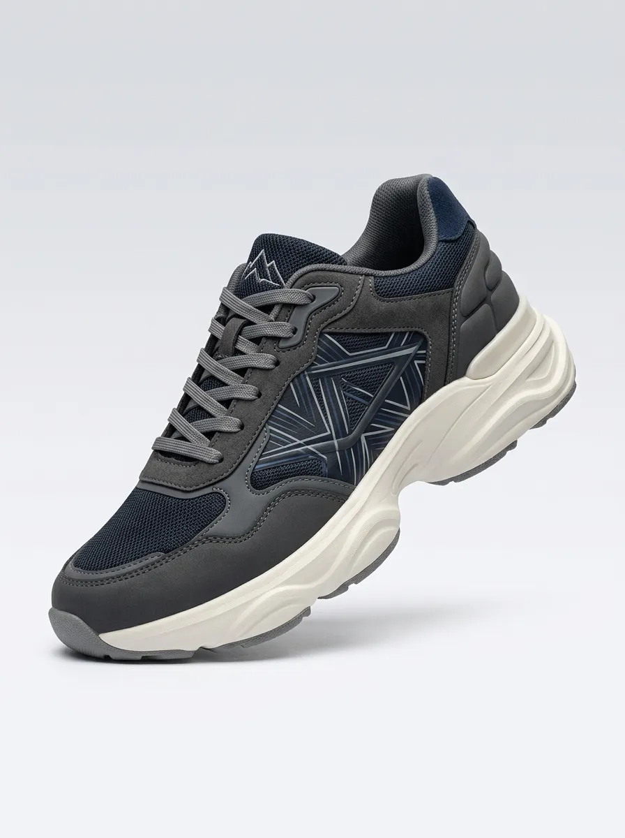 Men's Charcoal and Navy Paneled Athletic Sneaker