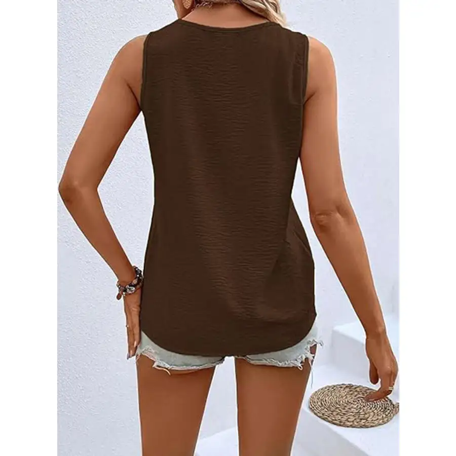 Full Size Decorative Button V Neck Tank