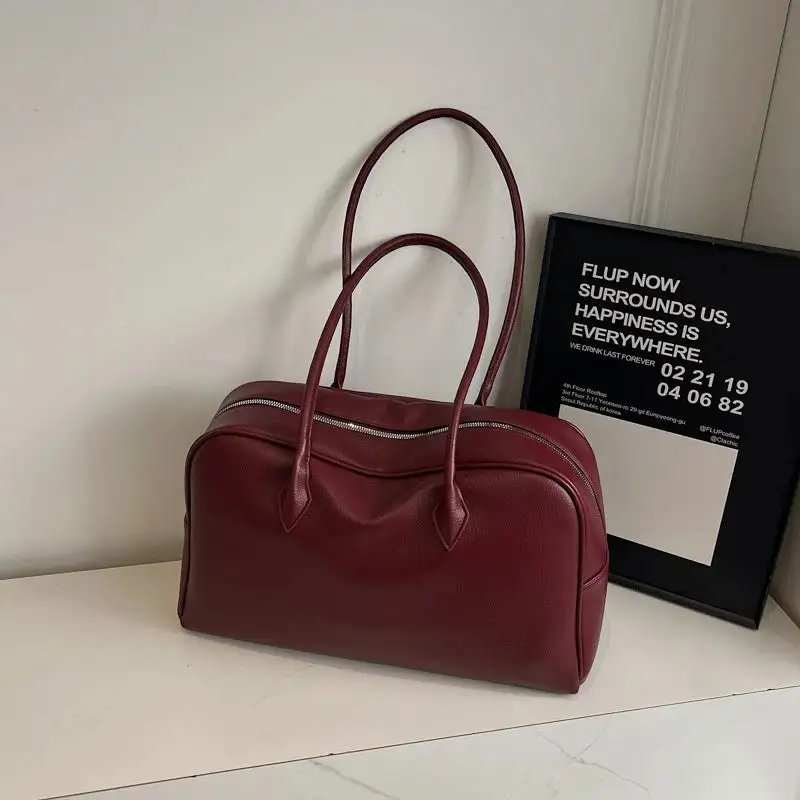 Bowling-Style PU Leather Shoulder Bag Versatile