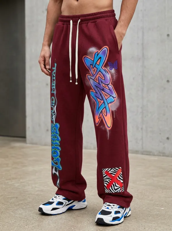 Men's Streetwear Graffiti Butterfly Liquid Metal Printed Sweatpants