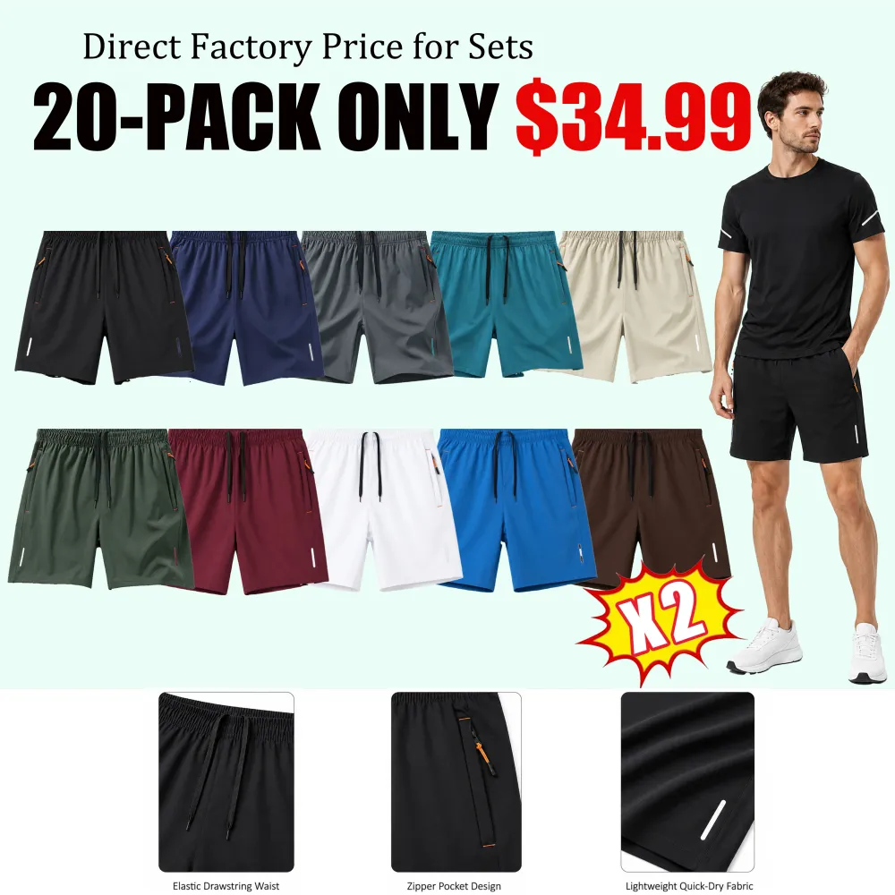 Men's 5-Pack Quick-Dry Slim-Fit Solid-Color Athletic Shorts