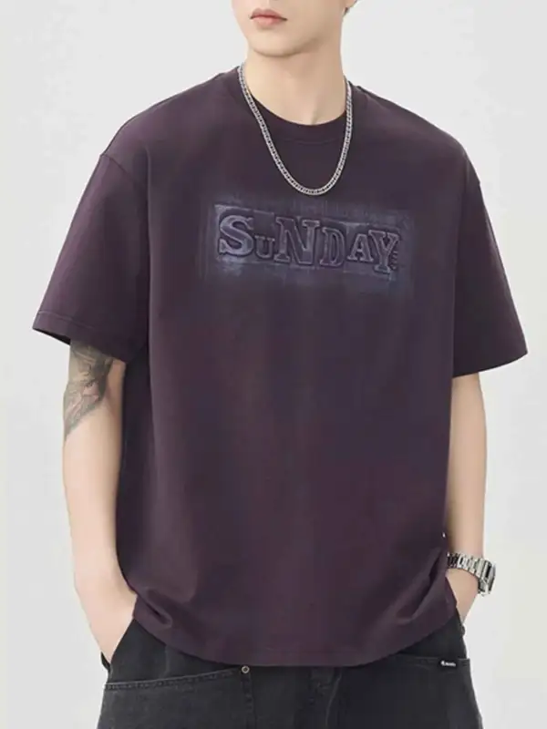 Clean Look Letter Round Neck Short Sleeve T-Shirt