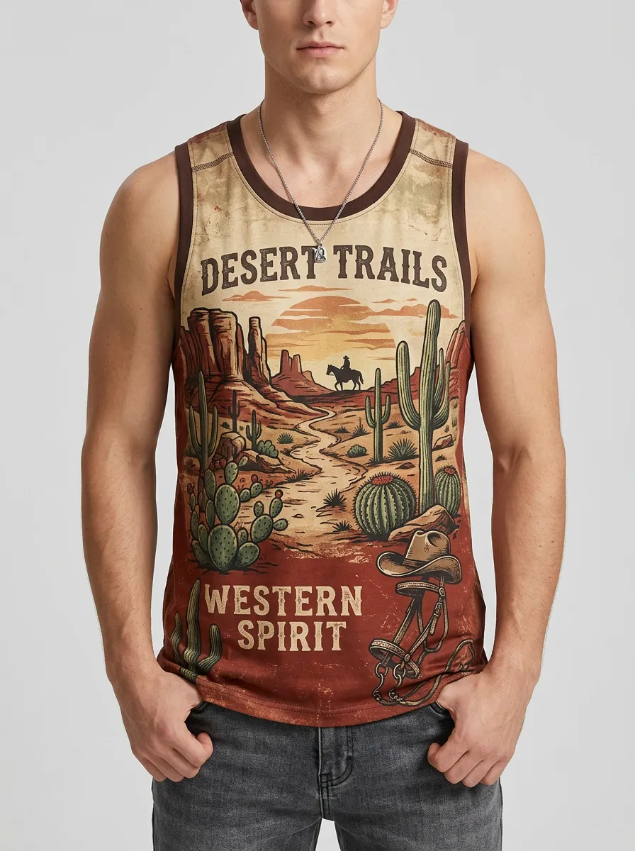 Men's Contrast Trim Desert Trails Graphic Tank Top