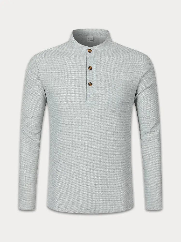 Casual Comfy Waffle Henley Shirt