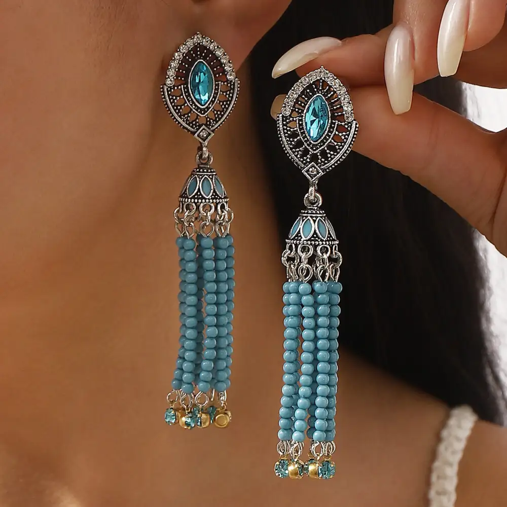 Bohemian Geometric Bead Fringe Earrings