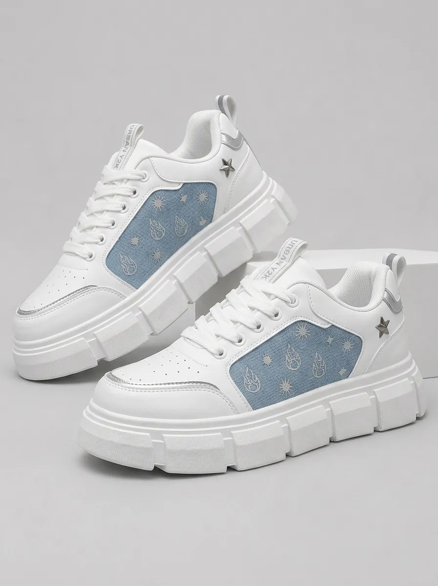 Men's Y K Streetwear Star Flame Patterned Skate Shoes