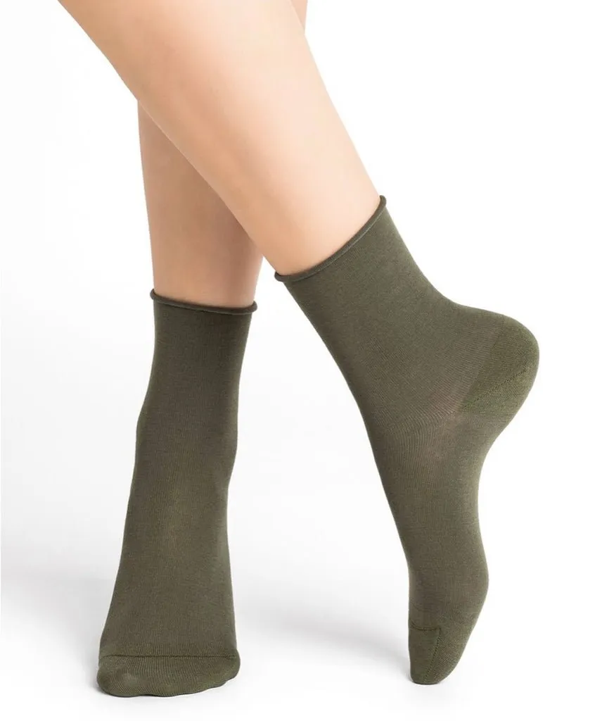 Velvety Cotton Roll Top Socks