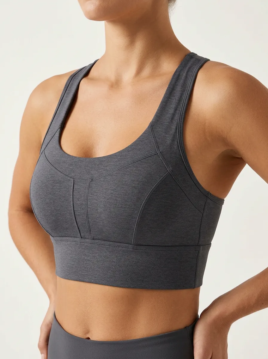 Women's Scoop Neck Racerback Panel Detail Studio Sports Bra