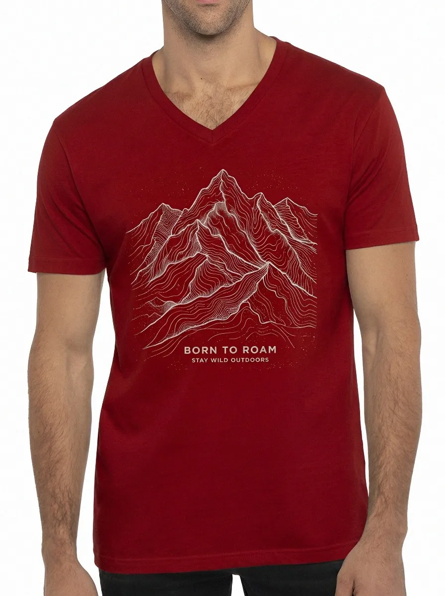 Men's Outdoor Hiking Mountain Born To Roam Printed V-Neck T-Shirt