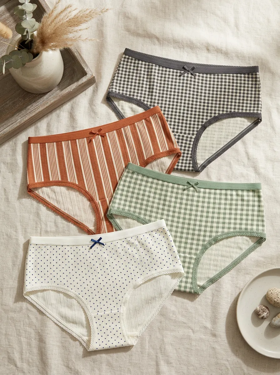 Women's Gingham Stripe Polka Dot Printed 4-Pack Panties