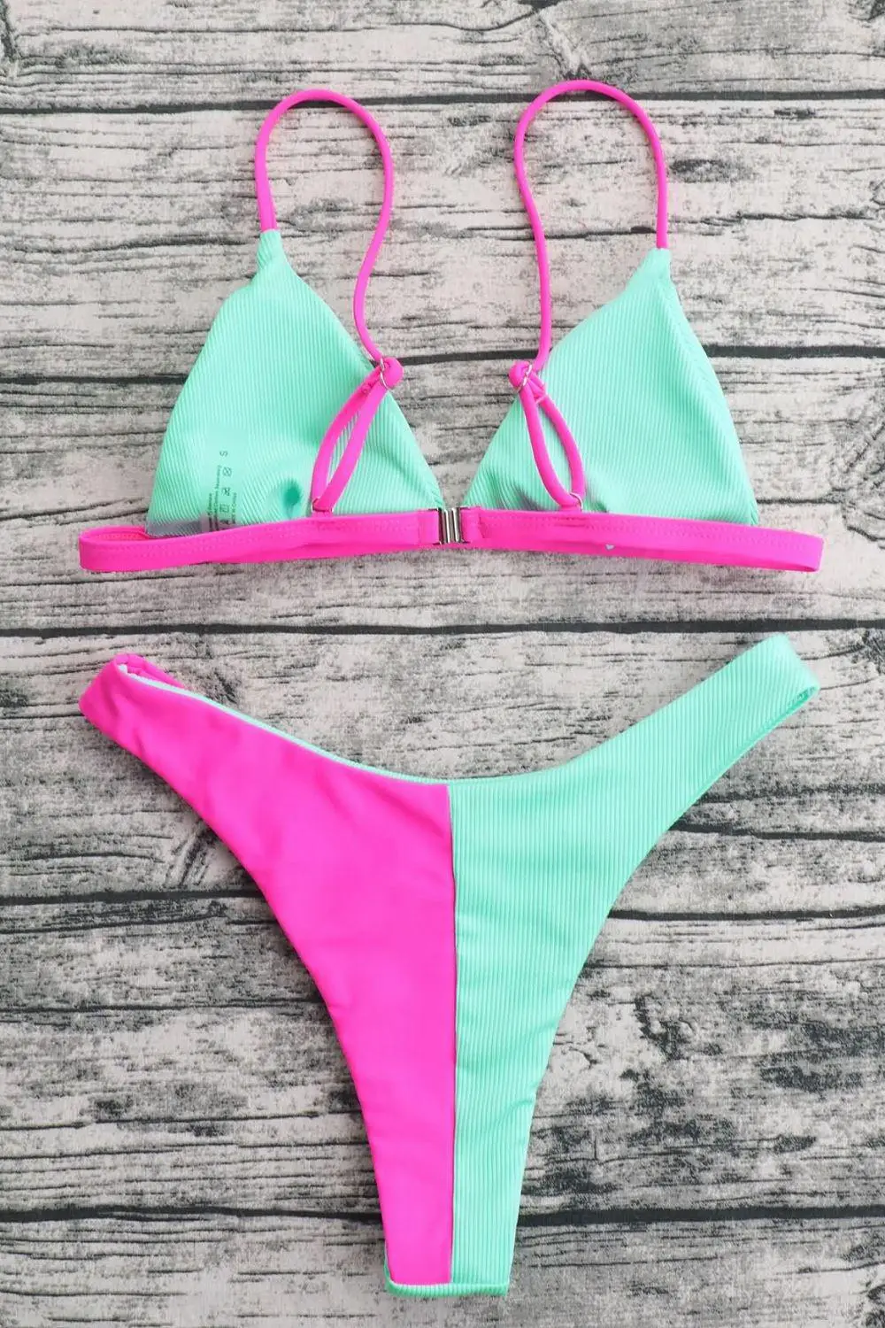 Contrast Ribbed Bikini Swim Set