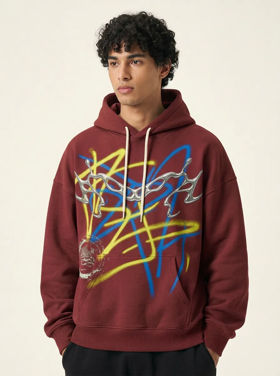 Unisex Y2K Streetwear Chrome Tribal Graffiti Hoodie