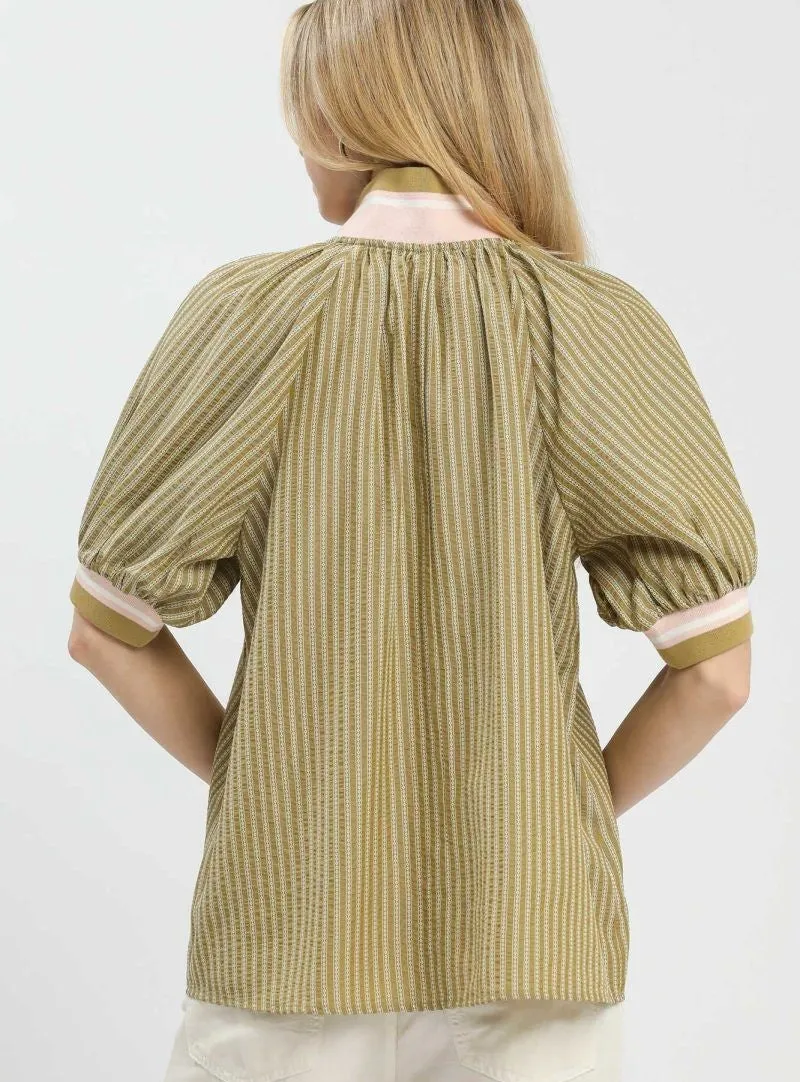 Puff Sleeve Half Zip Relaxed Top