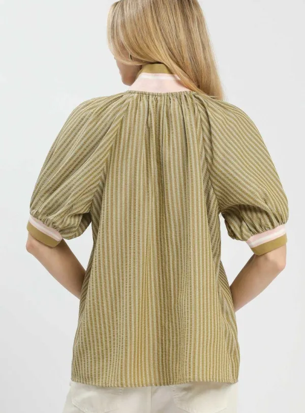 Puff Sleeve Half Zip Relaxed Top