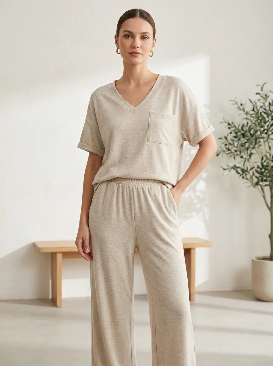 Easy-Wear Trimmed Women's V-Neck Shirt