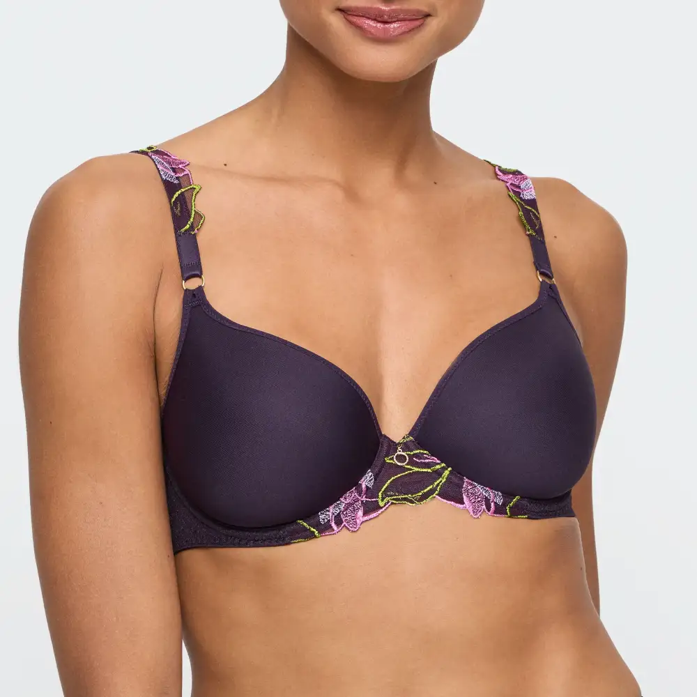 Women's Spacer Molded Floral Lace Embroidery Mesh Floral Detail Sheer Detail Smoothing Bra