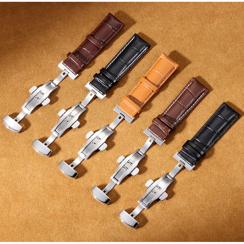 Leather Watch Strap Replacement Band with Butterfly Clasp – Classic Wristband