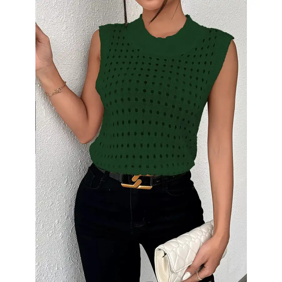 Hollow Out Round Neck Knit Tank