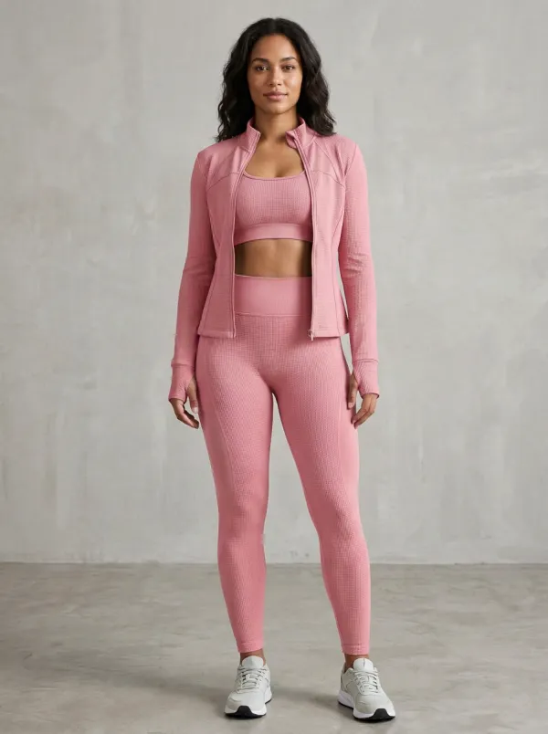 Training Waffle Texture Set Women's Three Piece Activewear Set