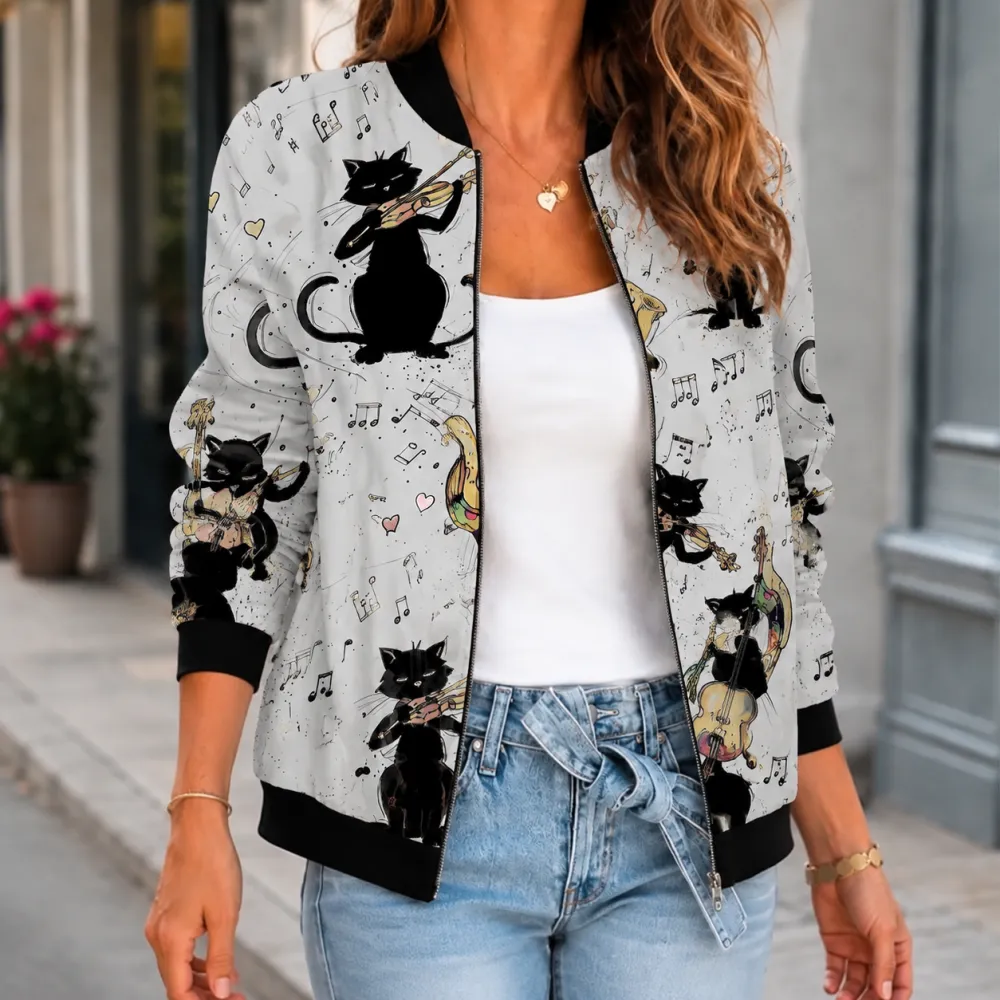 Printed Ribbed Trim Jacket