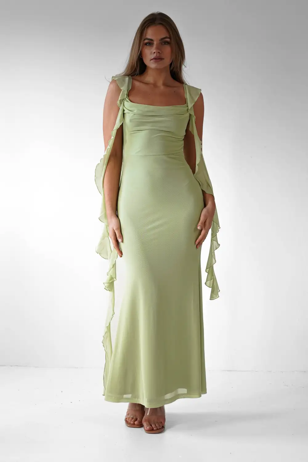  Ruffle Maxi Evening Dress